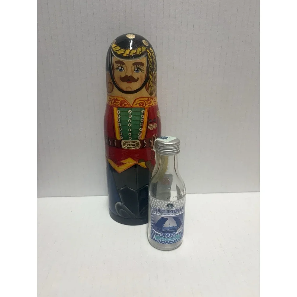 Russian Matryoshka Wooden Nesting Doll Vodka‎ Mini Bottle Holder Soldier 7.5 in